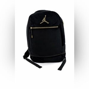 Air Jordan Black Velvet Backpack with Gold Jumpman Log Luxury Streetwear Bookbag